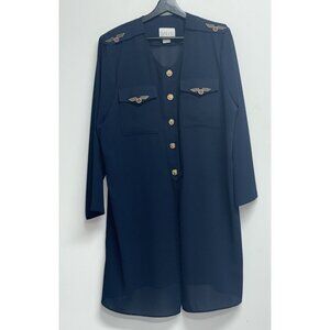 VTG Dolce Coat Dress Aviation Airline Chic Military Utility Navy Blue XL 80s 90s